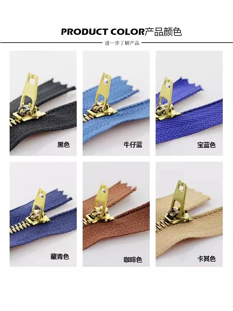 5pcs 3# 10/13/15/18/20 cm metal zipper brass close-end auto lock clothing zipper for sewing