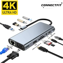 노트북 노트북 컴퓨터용 USB C 허브, C타입-4K HDMI 호환 어댑터, RJ45 SD/TF 카드 리더기, PD 고속 충전, 11 인 1