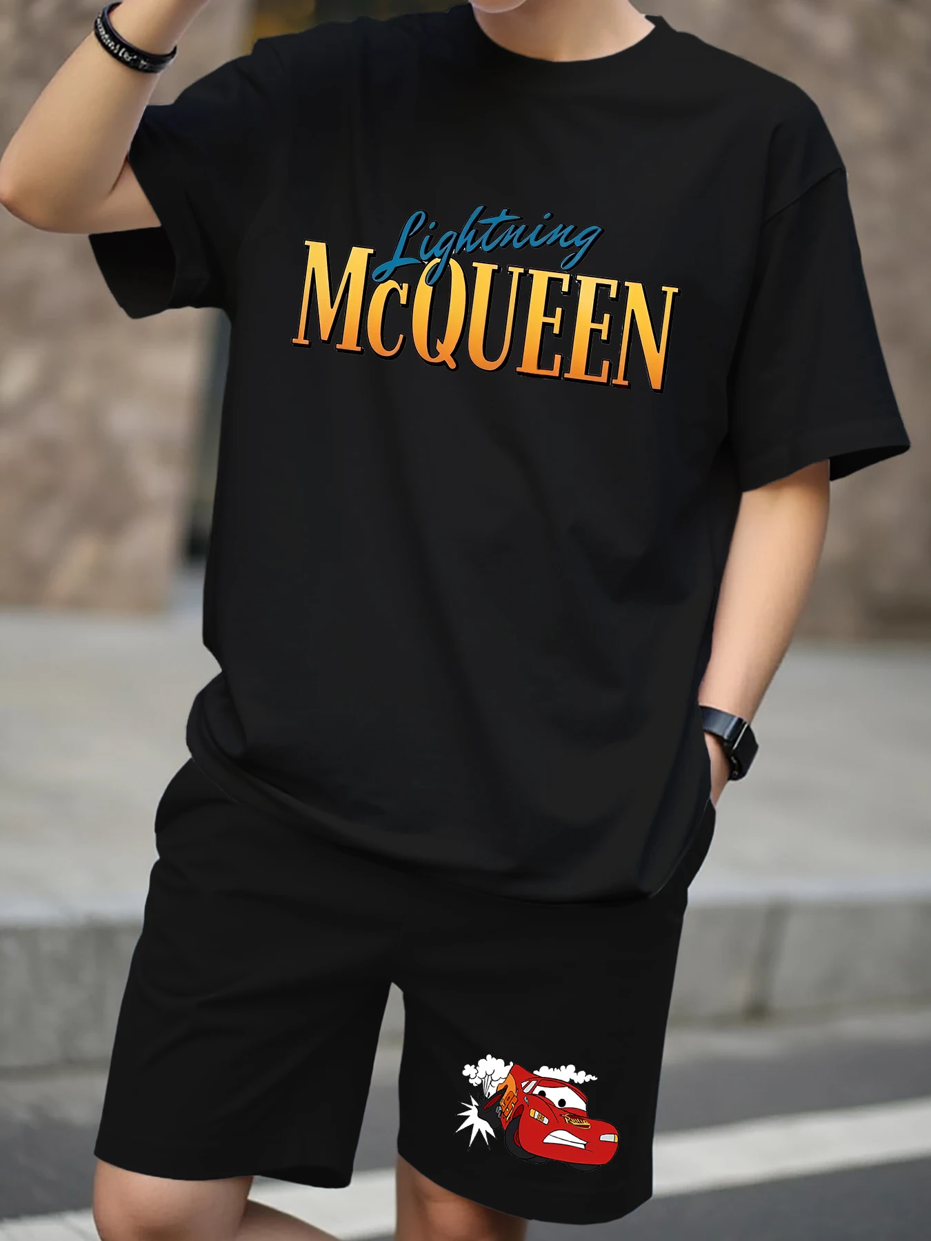 

Мужская футболка и шорты с принтом Микки Мауса, комплект из 2 предметов, летняя повседневная мужская футболка с короткими рукавами и милым мультяшным принтом Y2K, модная футболка