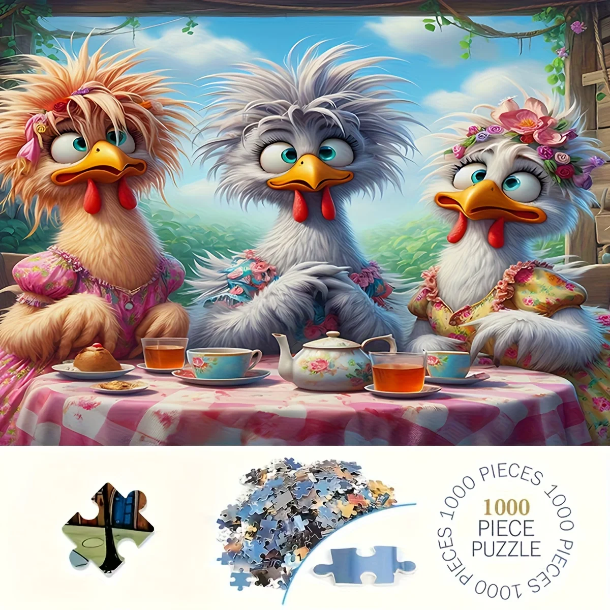 

Головоломка сцены для вечеринки в виде куриного чая, состоящим из 1000 шт. и мерным размером 50*70 см (19,7*27,6 дюйма), идеально подходит для Cas