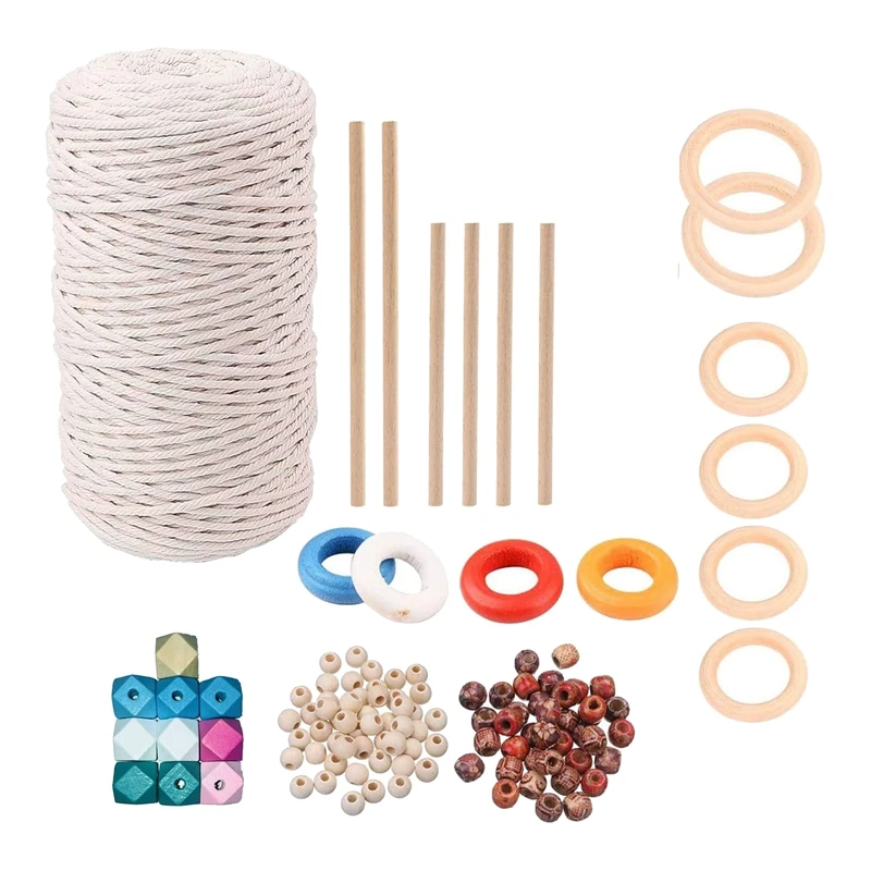 

Macrame Kit,3Mm Macrame Cord Colored Wood Beads Wooden Sticks Wooden Rings Kits,Crafts DIY Hangers Macrame Supplies