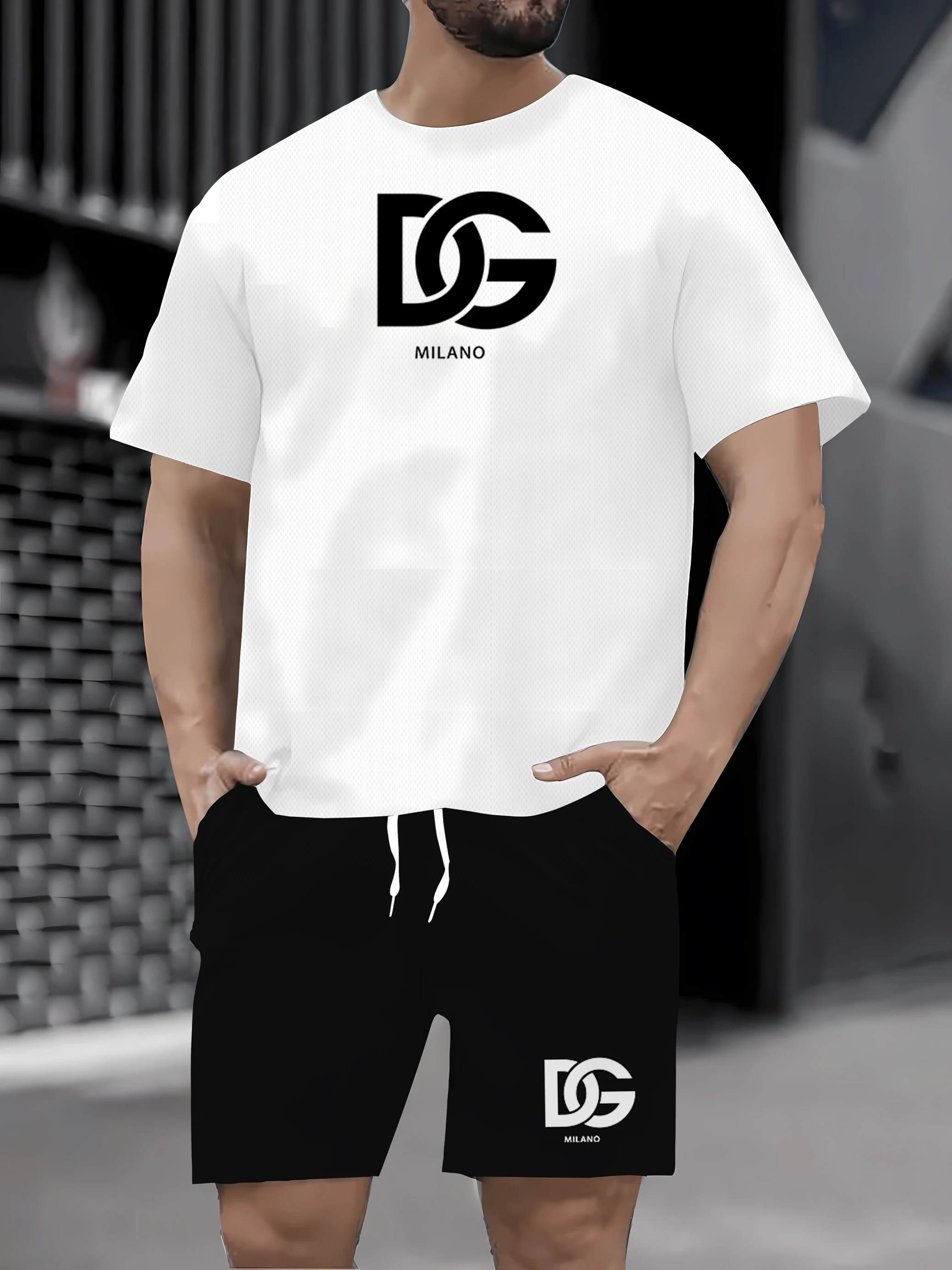 

Конjunto masculino de verão, novo, secagem 3%, малха респираável, манга curta, camiseta и шорты, два peças, conjunto esport