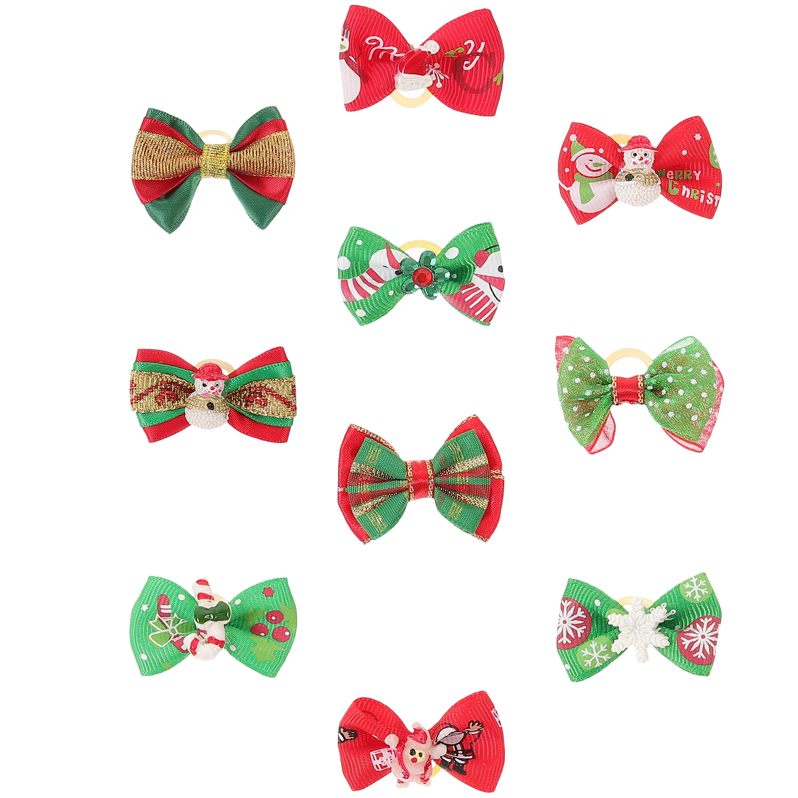 

10 Pcs Hair Barrettes Christmas Dog Bow Santa Claus Snowman Pet Headdress Bows for Small Dogs Puppy Xmas