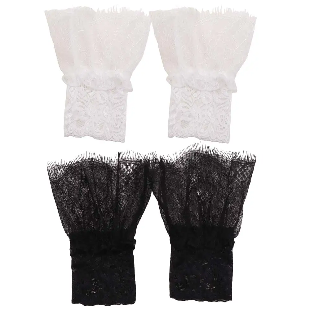 

Adjustable Lace Floral Cuffs Pleated Design Detachable Pleated Fake Sleeves White Black Stretchable Wrist Accessories