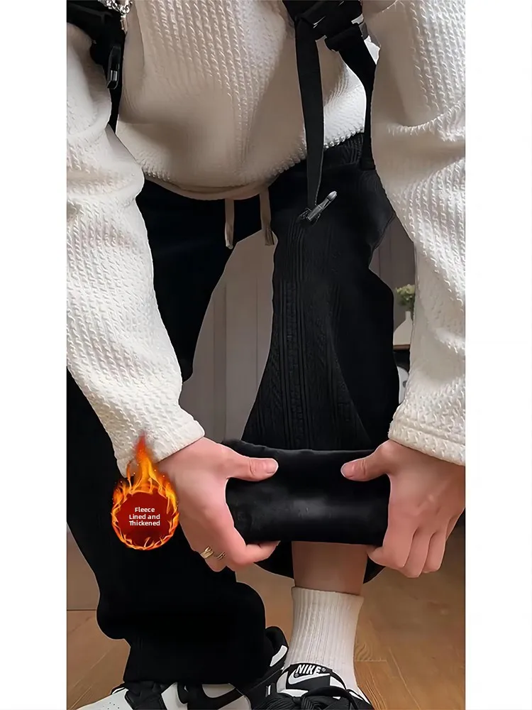 

Men's Casual Straight Leg Pants Fce Lined Wide Leg Bla Knife Autumn Winter Faionable Breathable Polyester Blend