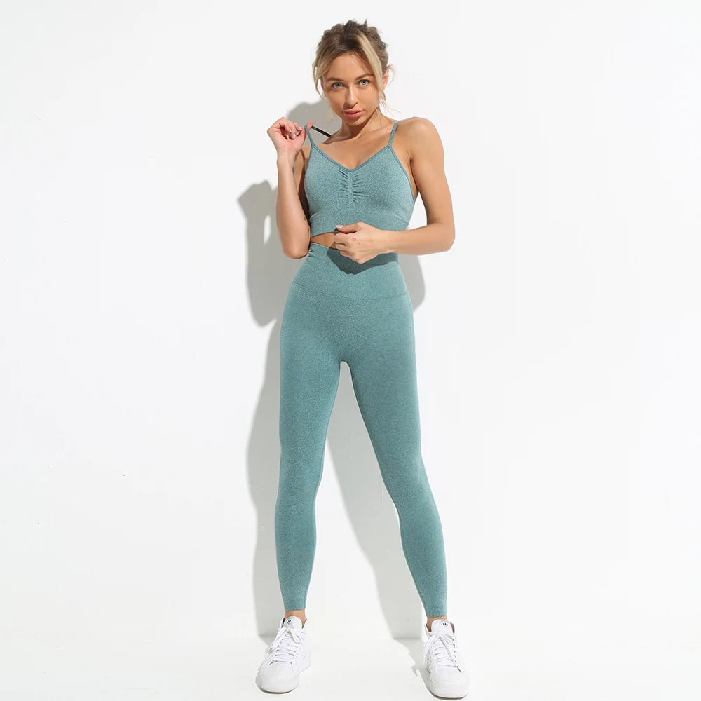 Conjunto de Yoga sin costuras para mujer, ropa deportiva de entrenamiento, mallas cortas, mallas a vita alta regg, 2023