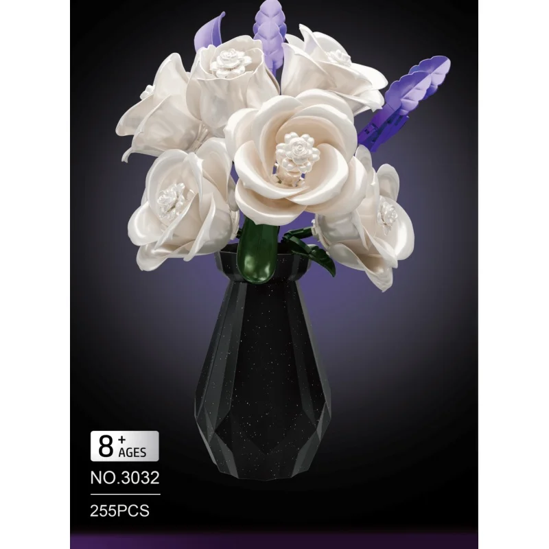 2026 preto ouro e branco rosa com vaso bloco de construção conjunto casa arte ornamento flor rara planta brinquedo para crianças meninas presente aniversário