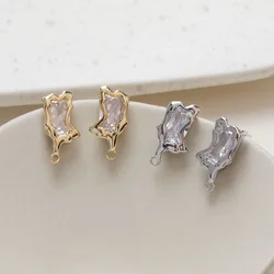 1Pair Gold Plated Brass Irregular Zircon Ear Studs Jewelry DIY Making Supplies Earrings Materials Accessories
