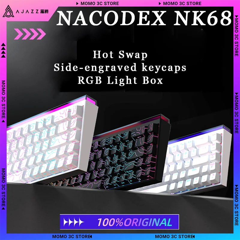 AJAZZ NACODEX NK68 Mechanical Keyboard Wired Hot Swap Ergonomics Light Box Side Engraved Keycaps Portable Office Gaming Keyboard