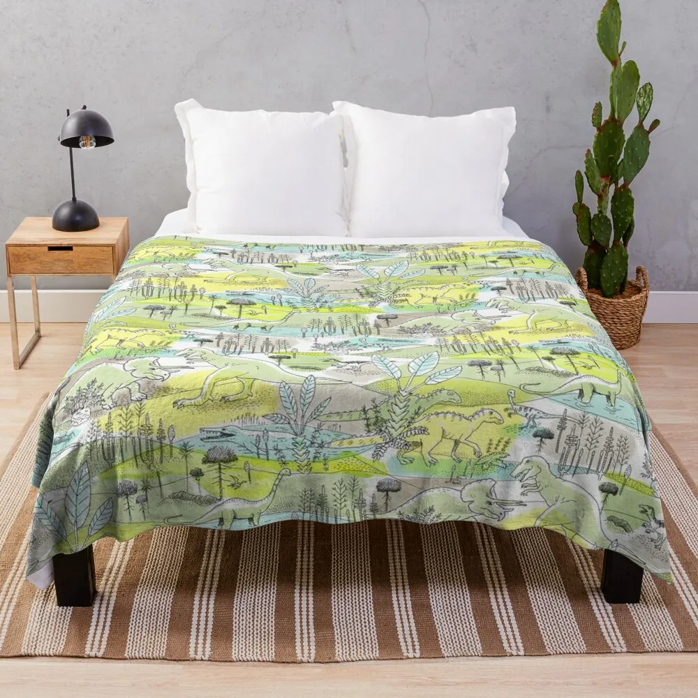 Dinosaurs in a Prehistoric Jungle with Tyrannosaurus Rex and Triceratops Throw Blanket Heavy Blanket Sofa Blanket