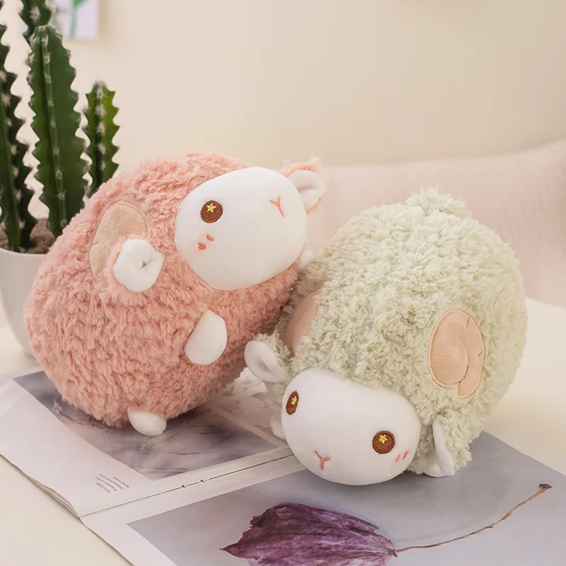 23cm Sweet Lamb Doll Plush Toy White Pink Green Sheep Cartoon Stuff Animal Plushie Peluche Head Pillow Decor Gift