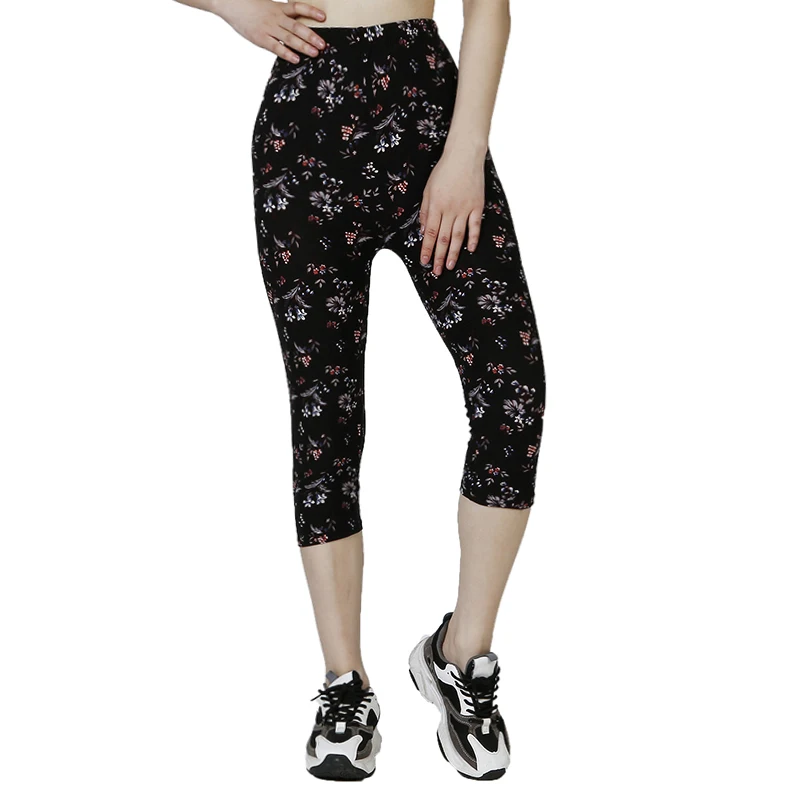 QR79 Summer Cropped Pants, Floral Print, Summer Leggings, Soft and Elastic WOMEN\'S Sports Pants