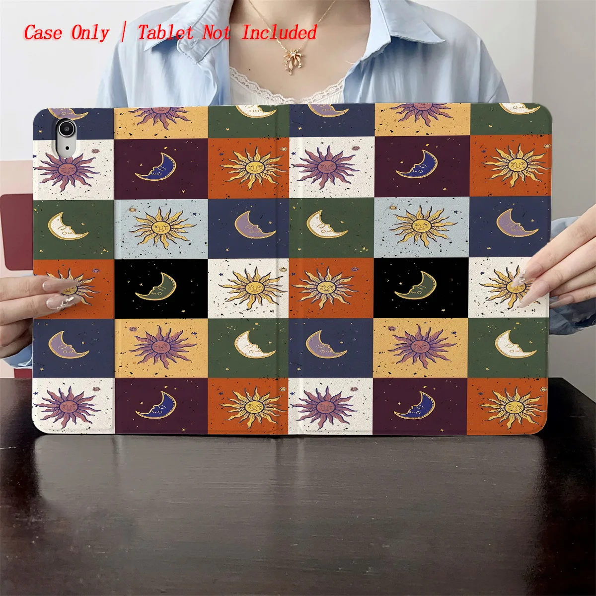 

Chic Multicolor Grids + Different Hued Sun & Moon Print iPad Cover For Apple iPad 10th Gen Pro 11 Air 4 Mini 6 Protective Case