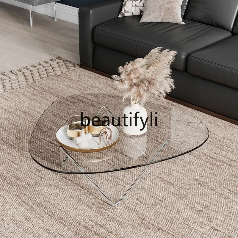 yj5 Nordic INS Tempered Glass Coffee Table Simple Modern Light Luxury Round High-End Feel Designer Side Table