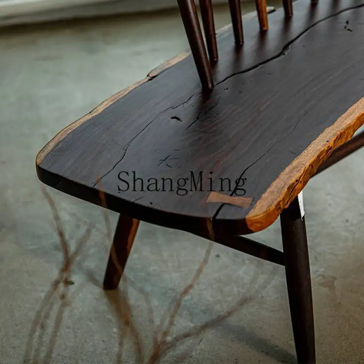 CL Solid Wood Bench Chair Ebony Log  Household Dining Side Stool Wabi Sabi Bench Chair