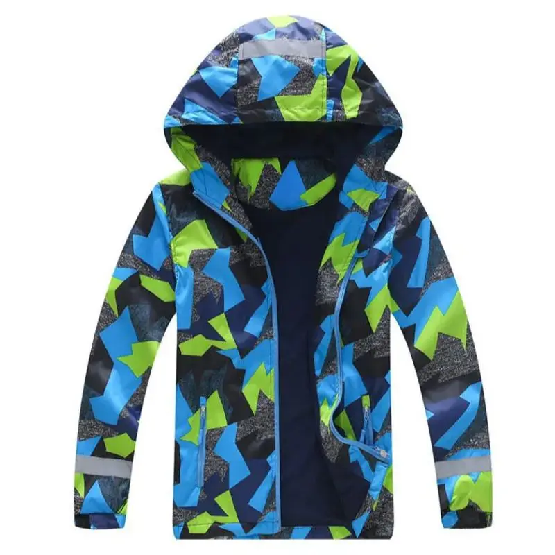 Boys Color Block Zip Up Casual Hooded Jacket Raincoat Windbreaker Outerwear Kids Clothes