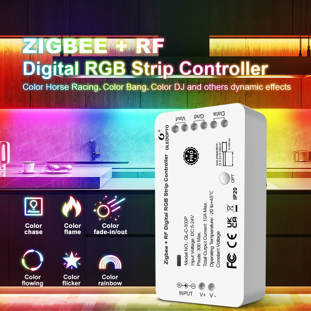 Gledopto – contrôleur de bande IC RGB numérique RF, contrôle de lumière Flexible adressable, effet d\'éclairage dynamique, pour WS2811 WS2812 LED