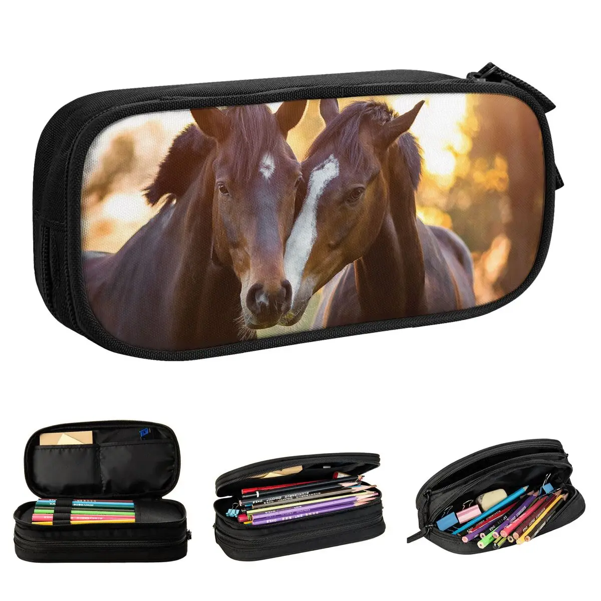 حافظات أقلام رصاص على شكل حصان جميل، حقيبة حامل أقلام كلاسيكية لمحبي الحيوانات للفتيات والأولاد ذات سعة كبيرة، صندوق أقلام رصاص هدية للوازم المدرسية
