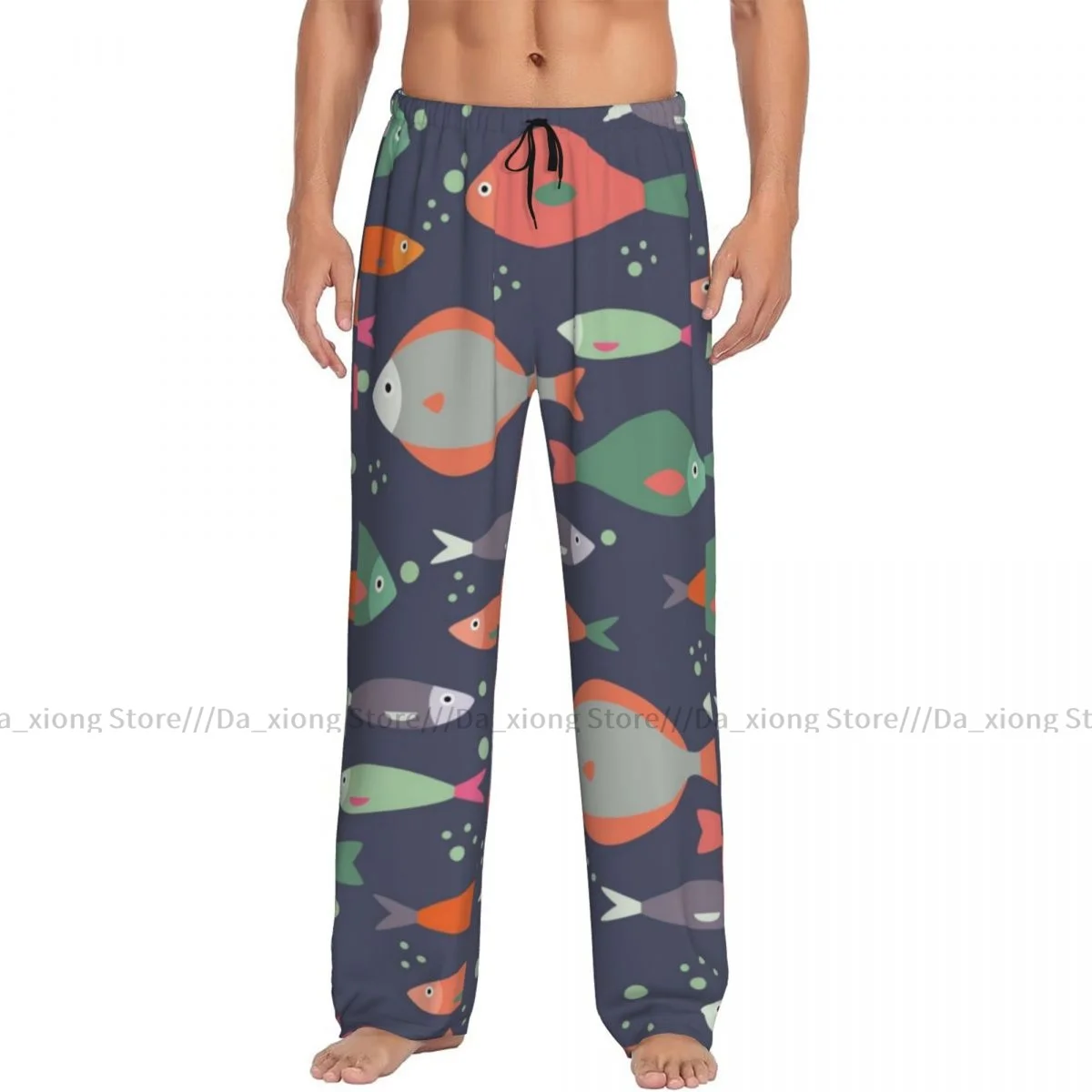 Men's Casual Pajama Sleeping Pants Fish Pattern Lounge Loose Trousers Comfortable Nightwear