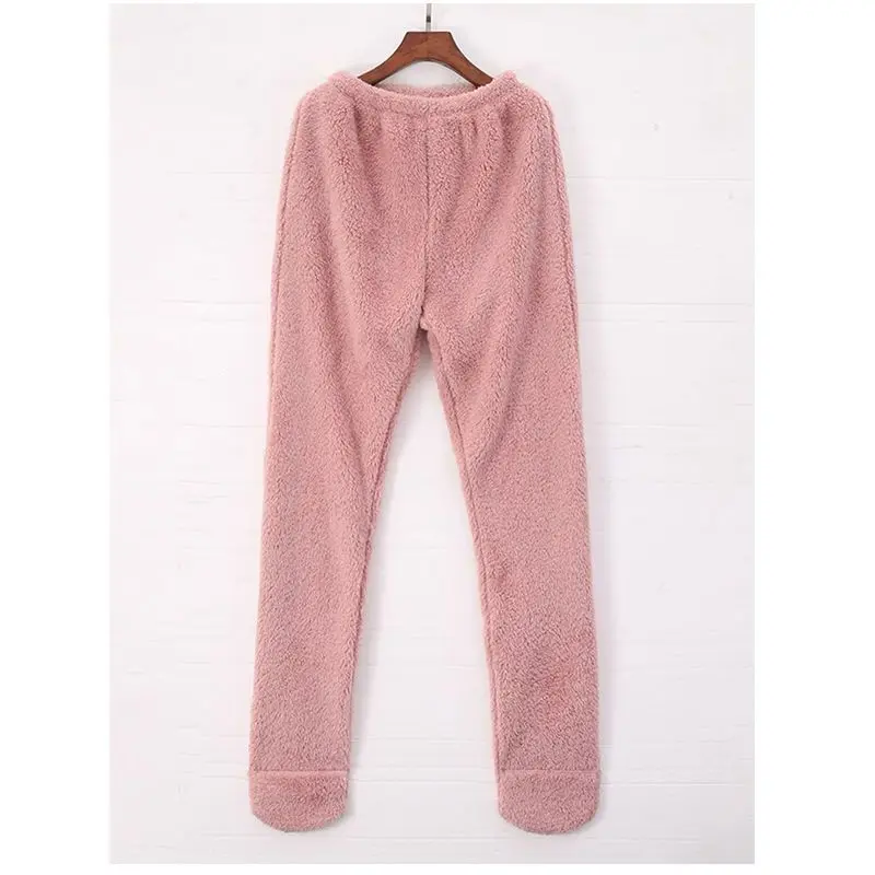 Winter Sleep Bottoms Unisex Stockings Cover The Feet Furry Coral Fleece Home Pant Thick Elastic Waist Casual Soft Trousers