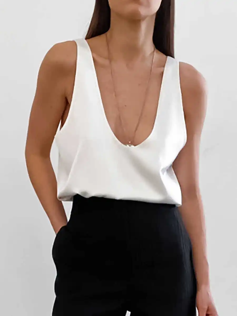 

Pure Color Svel T-irt Versatile Small Vest Casual Loose Fit ort Length Bal Design for Young Women 8-24 Years Old