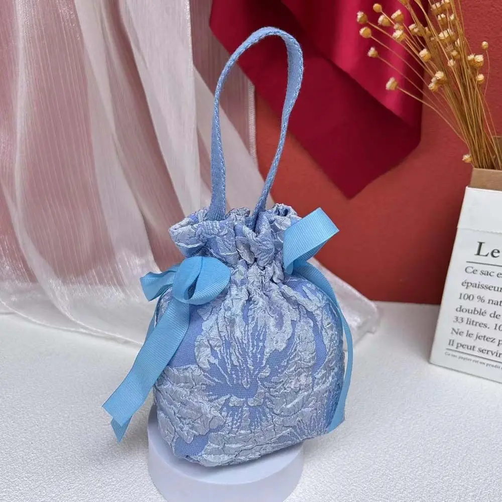 Bolsa de lona con cordón Floral de flores de malla, lazo de satén, gran capacidad, bolsa de azúcar festiva, bolsa de almacenamiento de dulces de boda