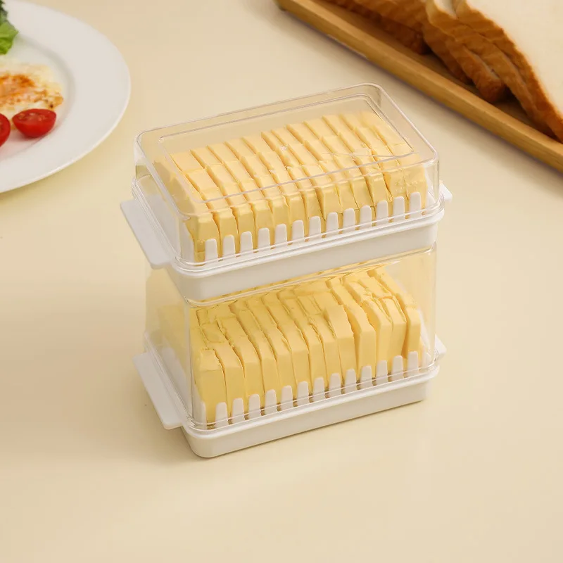 Butter Cutting Storage Box,refrigerator Divided with Cover Preservation Cheese Storage Box,Uniform Cutting and Dustproof Design