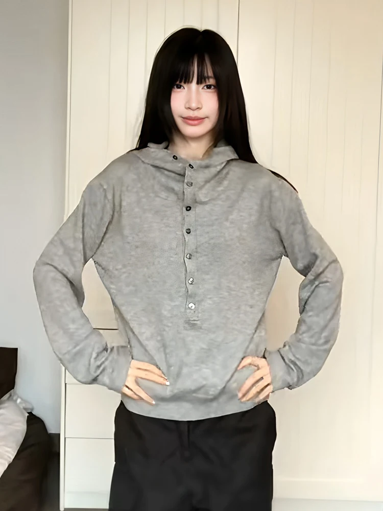 

Ретро-американский вязаный свитер с капюшоном для женщин, свободный, удлиненный, осенне-зимний, модный, стройнящий, повседневный топ