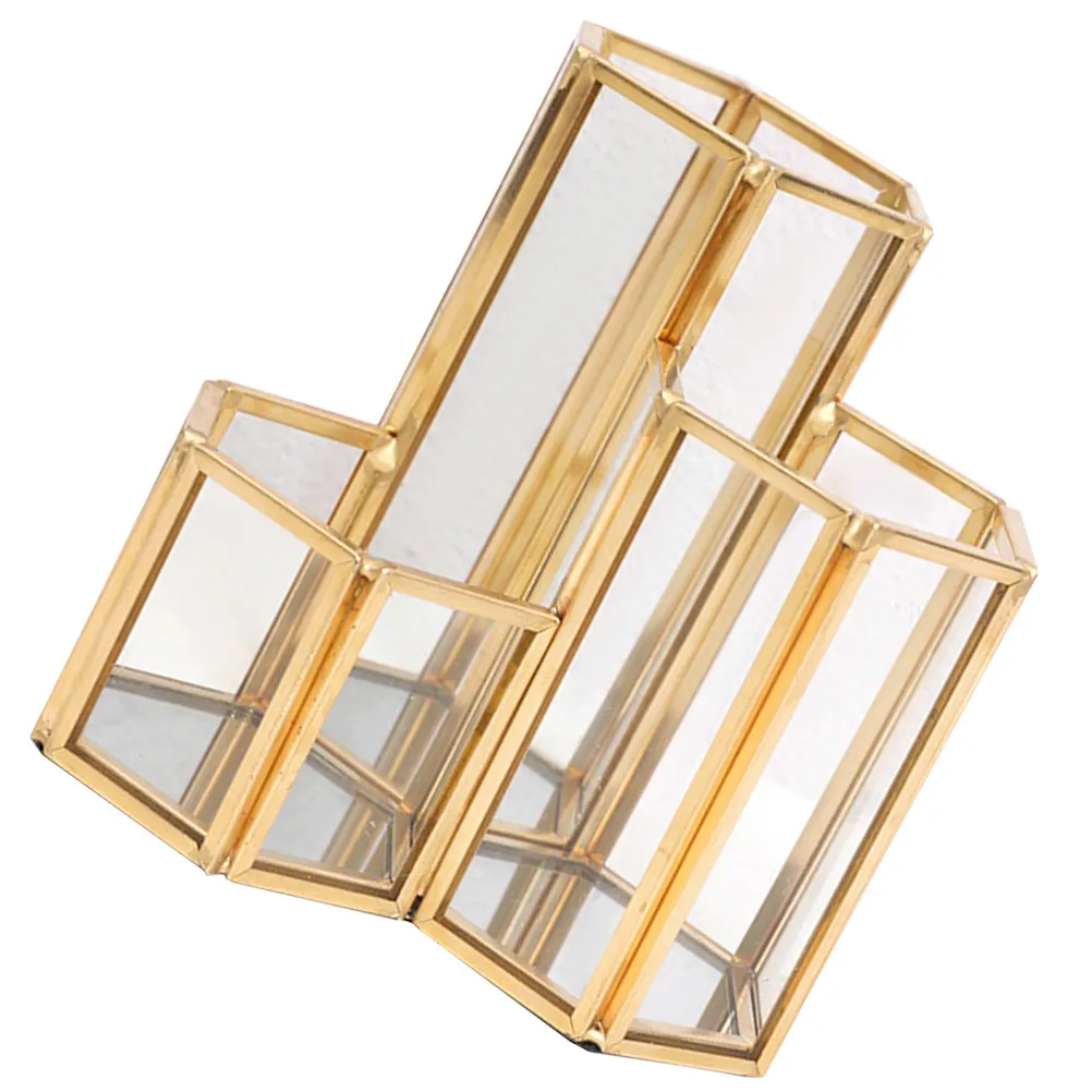 Makeup Brush Holder Three Grid Glass Organizer Storage Bucket Pen Holder Desktop Makeup Brush Storage Stand - view 4
