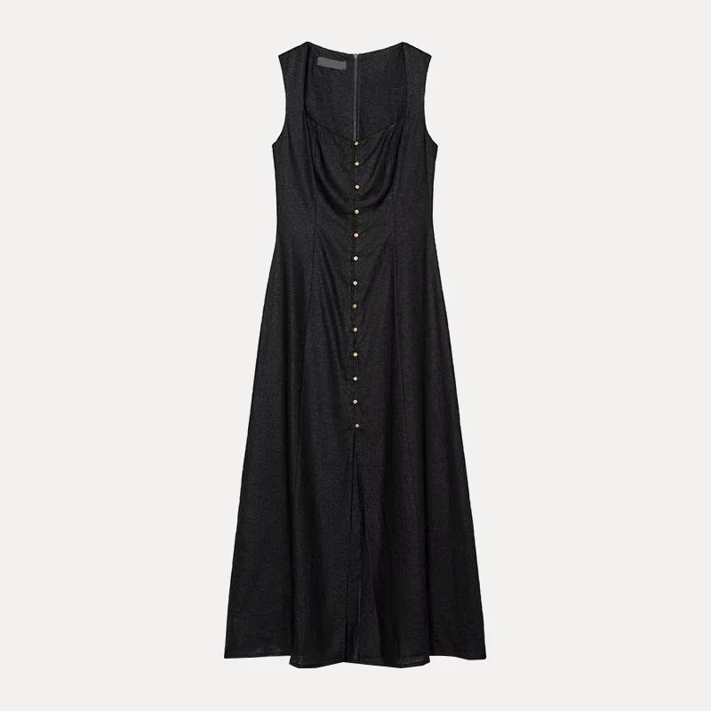 Faionable Versatile Linen Midi Dr Women's Summer New Sle Dr Z Brand Svel Gown for Daily Wear