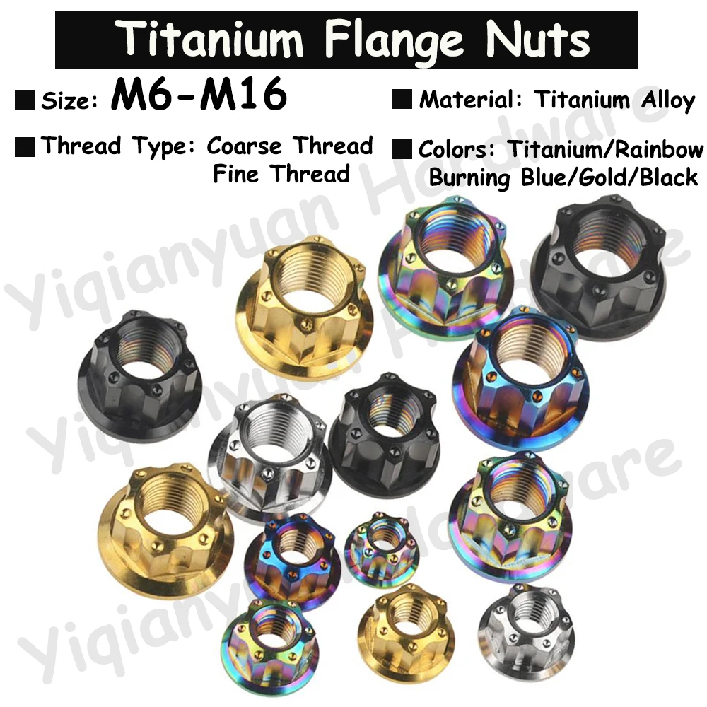 

M6 M8 M10 M12 M14 M16 Colorful Titanium Alloy Flange Nuts 5 Colors Lock Nuts Coarse/Fine Thread Motor Bicycle RC Car Accessories