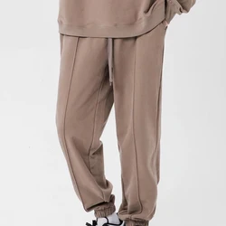 380g Mens Plus Size Heavy Cotton Sweatpants Solid Brown Garment Dyed Casual Trousers High Quality Knitted Jogger Pocket Pants