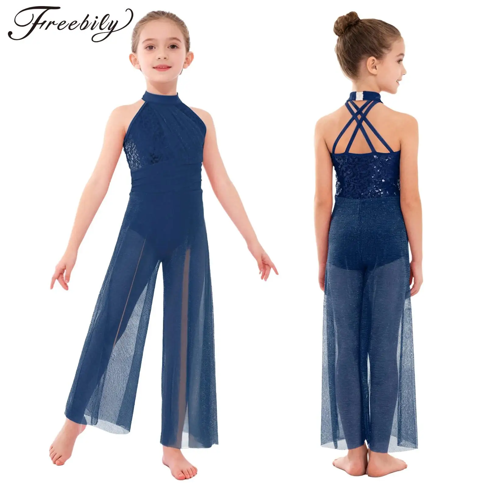 الأطفال الفتيات غنائية الرقص بذلة التزلج الجمباز البهلوانية أداء زي الترتر لامع شبكة سبليت ارتداءها #1