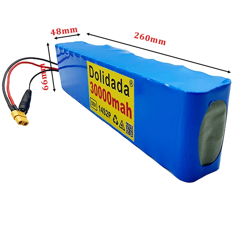 14S2P 52V Rechargeable Li-ion Battery Pack 18650 30AH High Capacity for 800W Electric Bike Scooter Balance Car Toy Built-in BMS