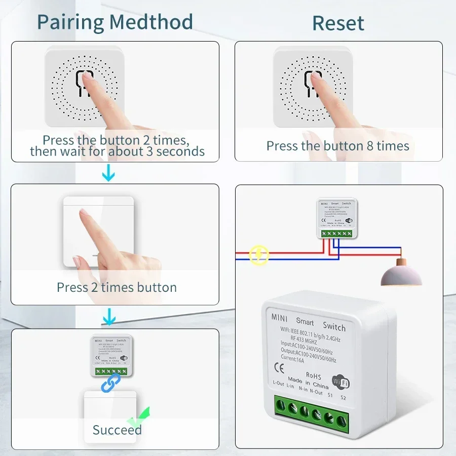 WiFi Smart Switch Module Tuya Smart Life APP Remote Control Works with Alexa Google Assistant RF 433MHz Wireless Panel Switch