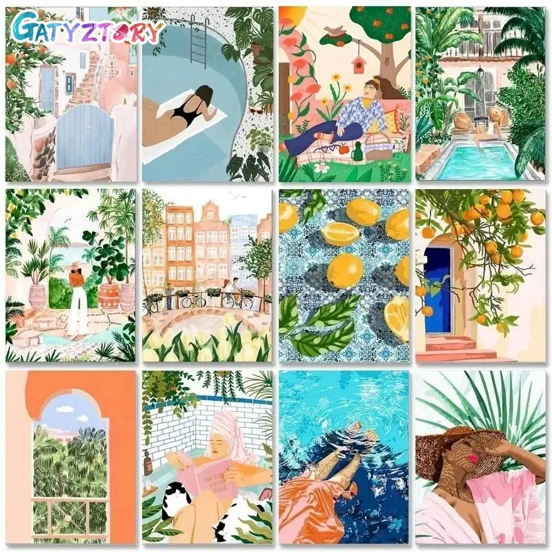 GATYZTORY 40x50cm Diy Painting By Numbers Frame Modern Cartoon Illustration Picture Coloring By Numbers For Adults Beginner Diy