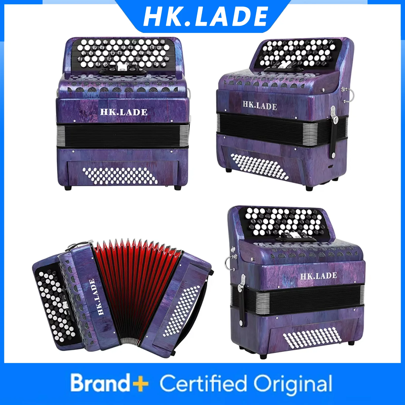 HK·LADE AH-190 Multiple-voice Accordion 62 Keys 60 Bass Bayan Accordion with Bag Keyboard Instrument for Grading Performance