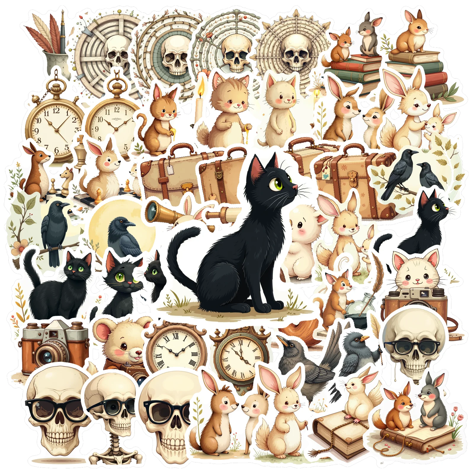 50pcs Black Cat Stickers Retro Cartoon Graffiti Decal Diy Luggage Laptop Guitar Motorcycle Phone Case Stationery Gift