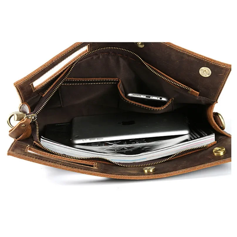 Genuine Leather Men Fashion Man Crazy Horse Cowhide Shoulder Handbag Retro Messenger Bags Male Briefcase Men Travel Bag Handbags