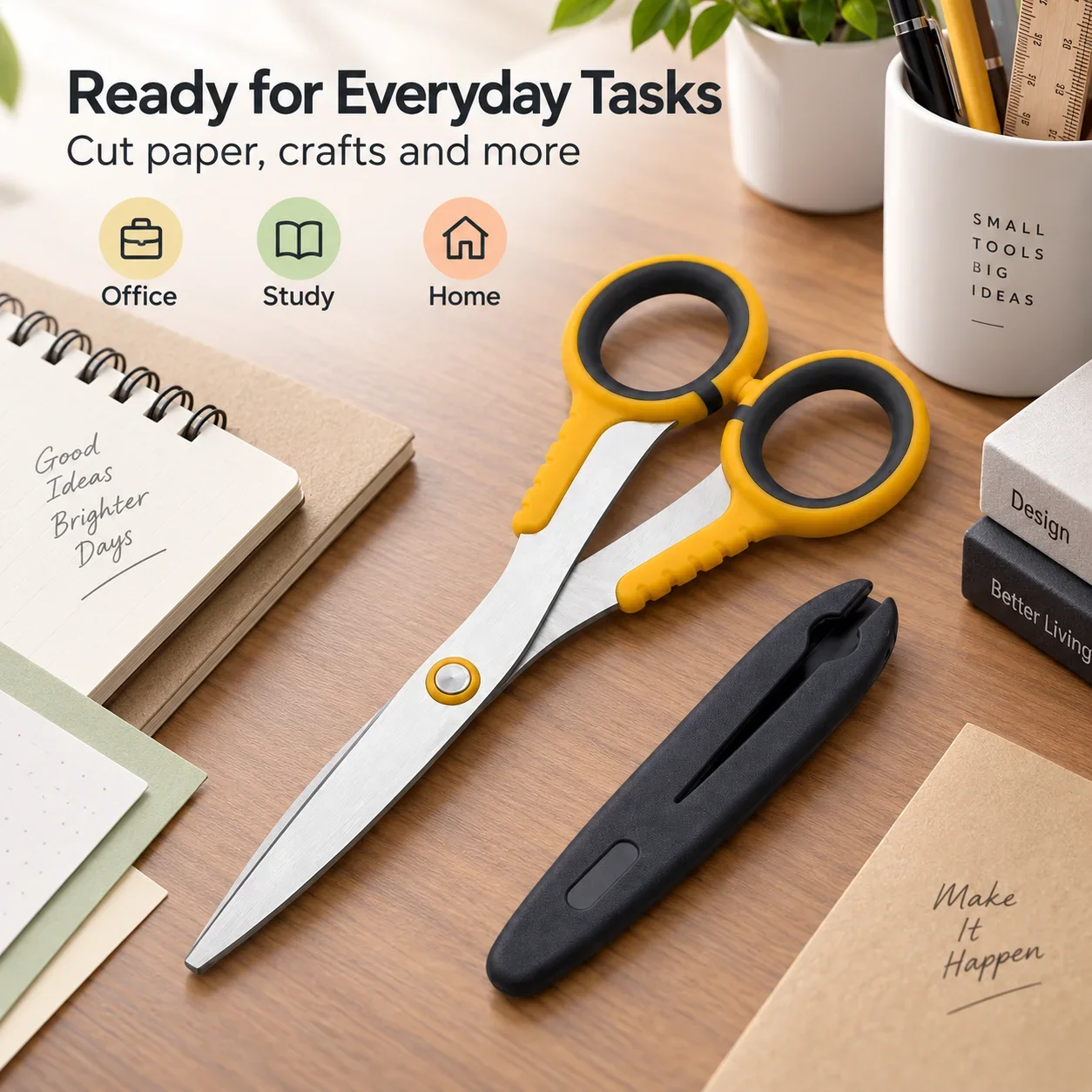Stainless Steel Kids Scissors with Safety Cover, Student Stationery Scissors, Office Straight Scissors for Home and School