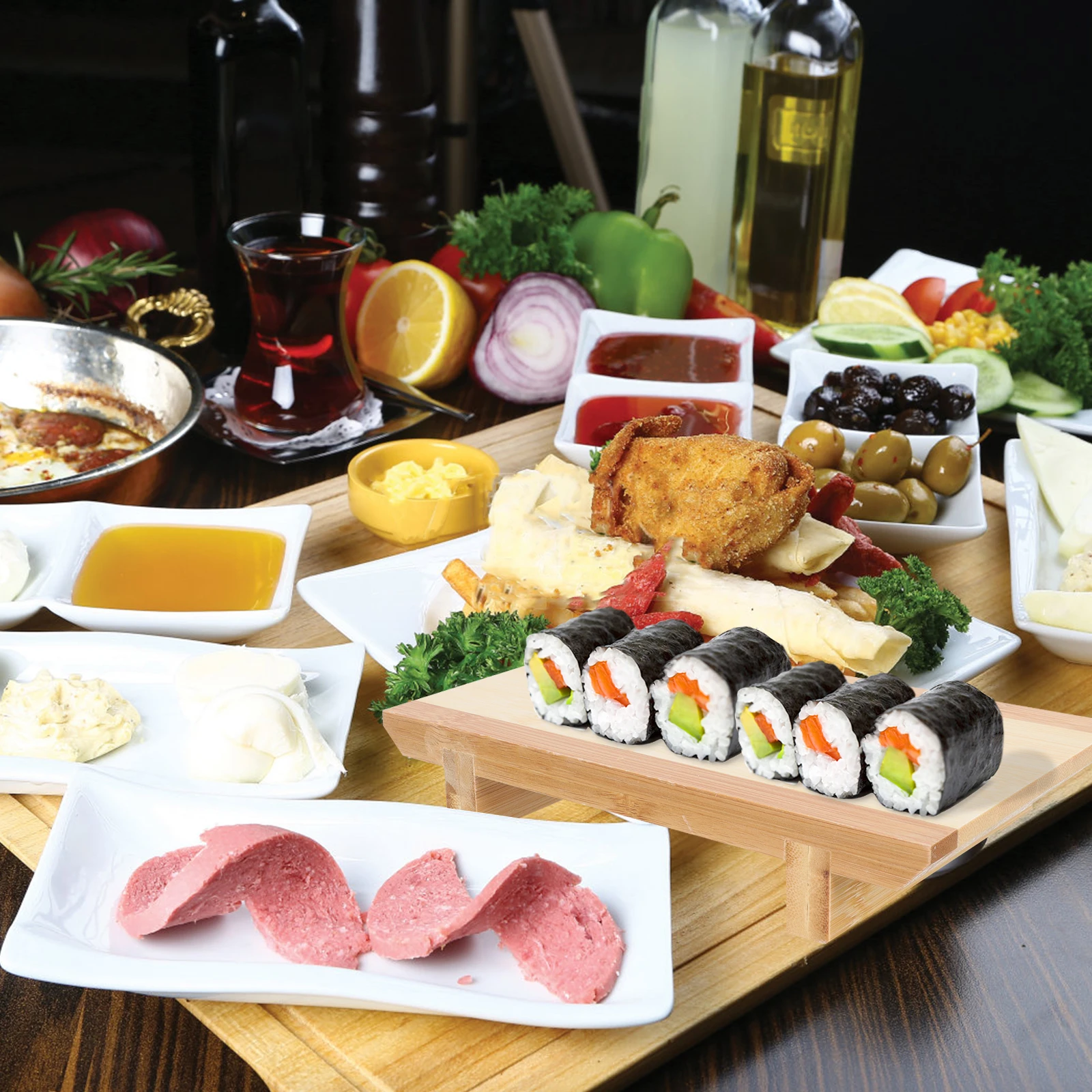

Wooden Sushi Plate Japanese Style Food Serving Tray For Sushi Dessert Display Natural Wood Appetizing Decoration