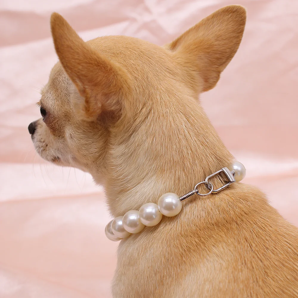 

Chunky Pearl Dog Necklace with Strong Stainless Steel Wire Rope, Adjustable Pearl Collar Jewellery Accessories for Large Dogs