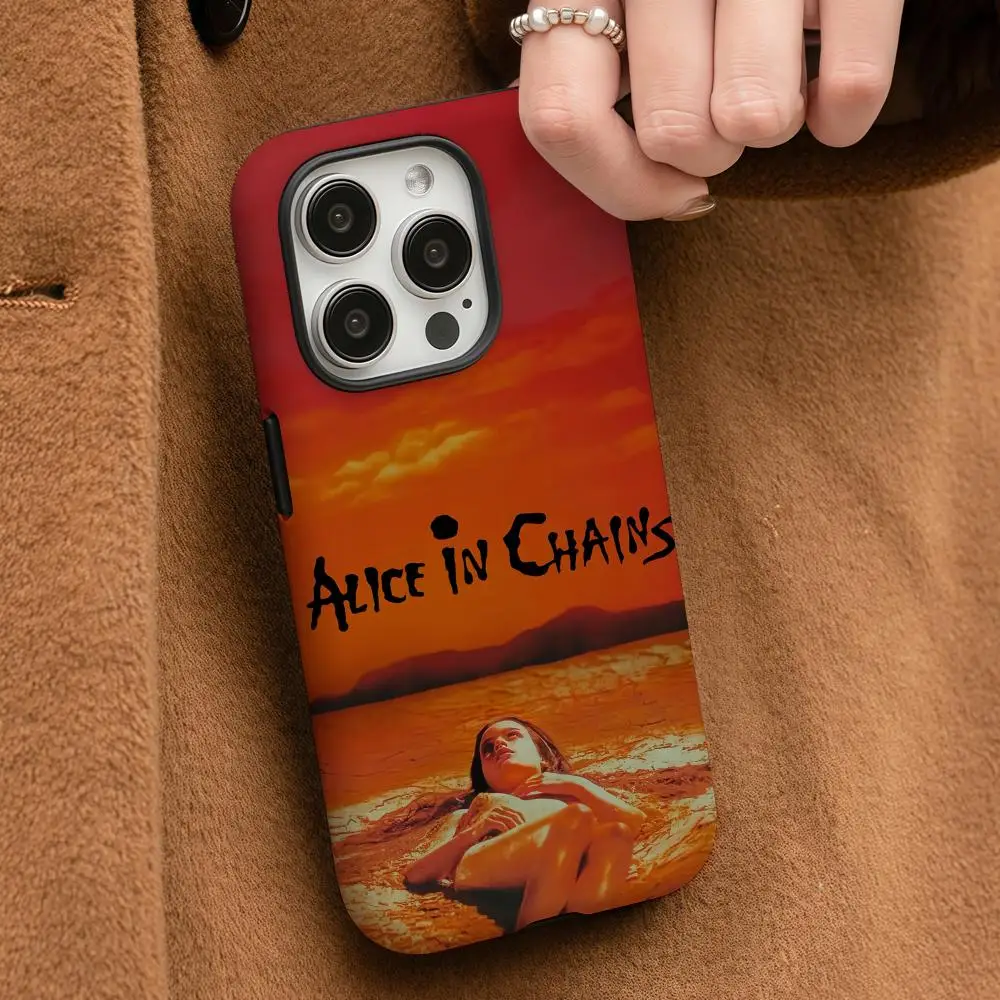 

A-Alice In C-Chains Phone Case For iPhone 17 16 15 14 13 12 Pro Max Plus Glossy HD Double-Layer Liquid Back Film Hard Shell