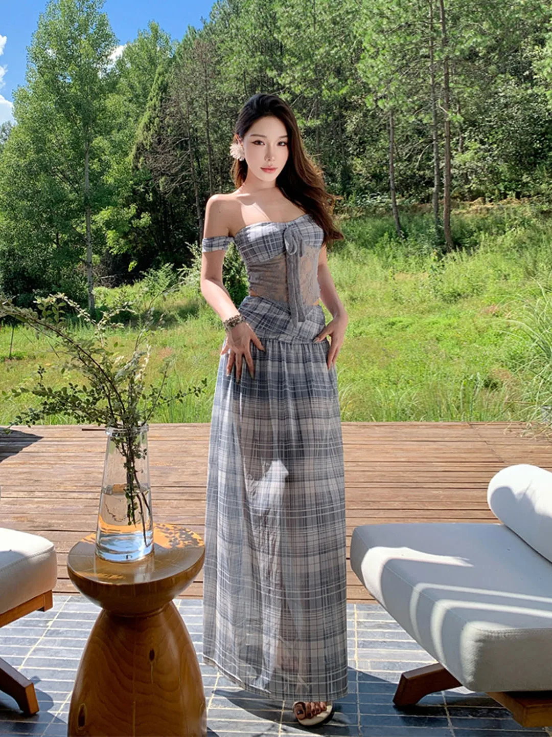 

Летний пляжный комплект для женщин: сексуальная юбка-трапеция в клетку и топ на одно плечо — чистое желание