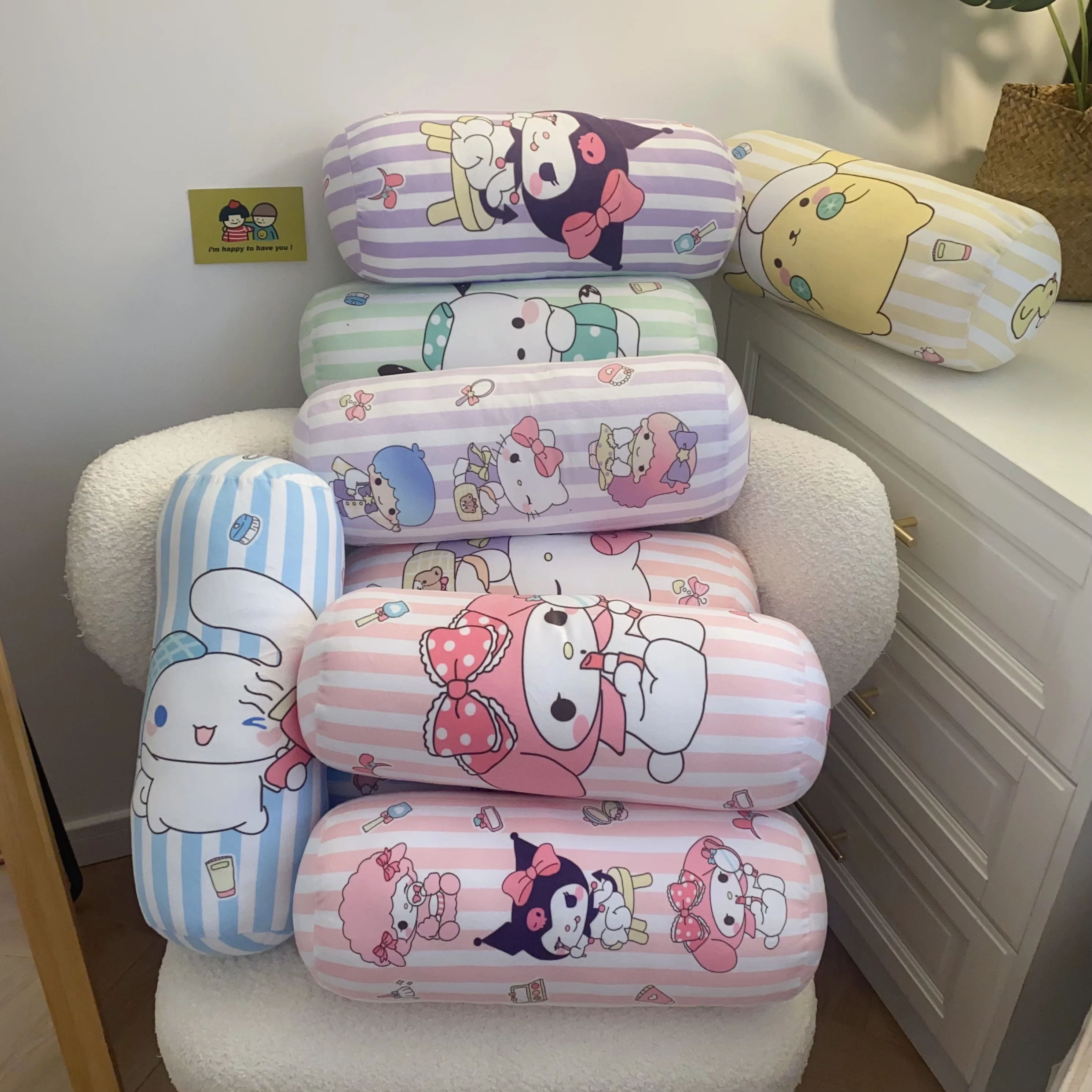 Sanrio Hello Kitty Long Pillow Kuromi My Melody Cinnamoroll Stuffed Anime Cuddly Plushies Sofa Bed Leg Pillow Xmas Gift Girl