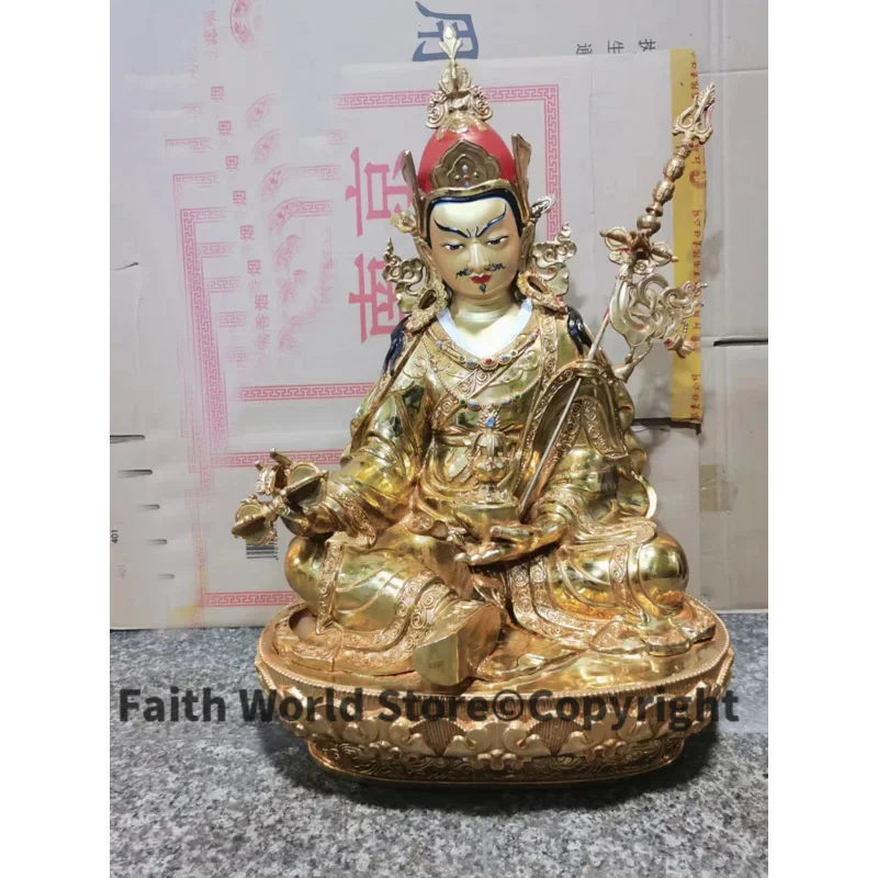 45cm Buddhism good gold gilding Buddha brass statue HOME family effective protection Guru Rinpoche Padmasambhava Buddha statue