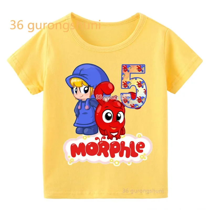 Летняя Детская рубашка с коротким рукавом для мальчиков, футболки My Magic Pet Morphle, футболки для мальчиков, 5 дней рождения, желтая одежда, топы, одежда для девочек