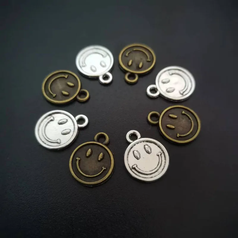 25pcs 17x13mm Antique Silver/Antique Bronze Plated Alloy Smile Face Charms Pendants