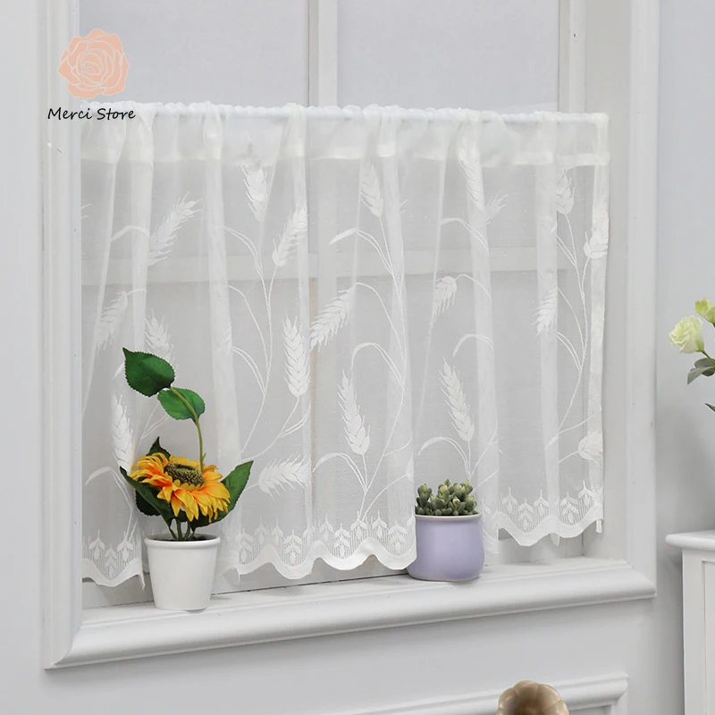 

Beige Sheer Kitchen Valances Curtains Vintage Lace Short Curtain Cream Floral Embroidery Cafe Curtains for Bedroom & Living Room