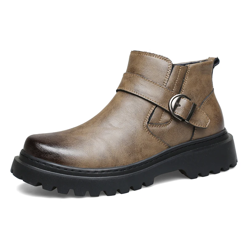 Casual men's leather shoes Autumn and winter high top style Outdoor Fashion Party Daily business and office boots Black New Hot